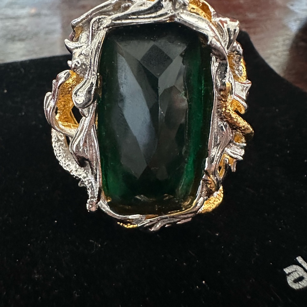 Alexis Bittar Green Stone Ring with Silver and Gold Details